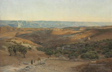 Gustav Bauernfeind Painting - The Mountains of Maob seen from Bethany Gustav Bauernfeind Orientalist